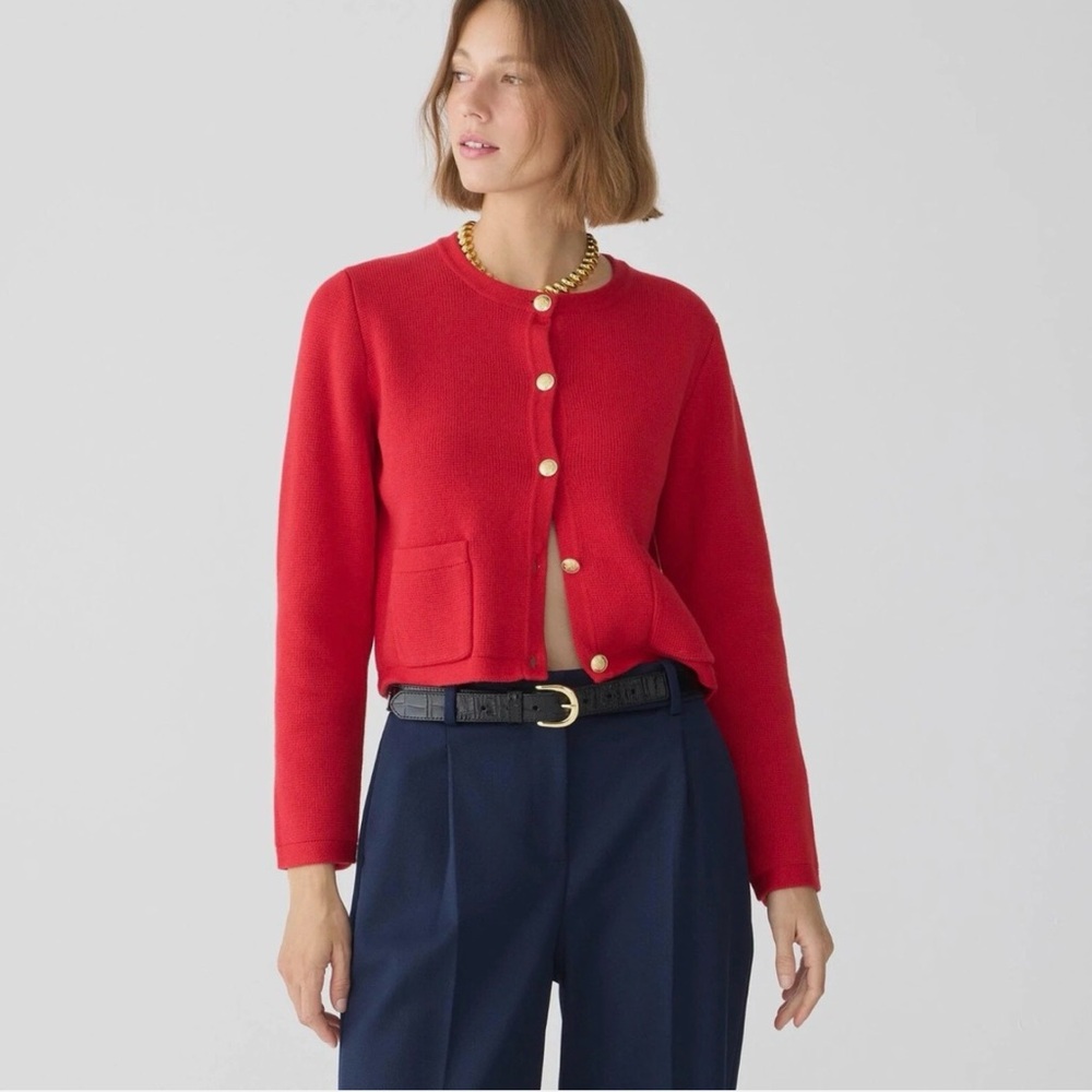 J.Crew Emilie Sweater Lady Jacket in Classic Cardinal Cotton Knit Cardigan Small